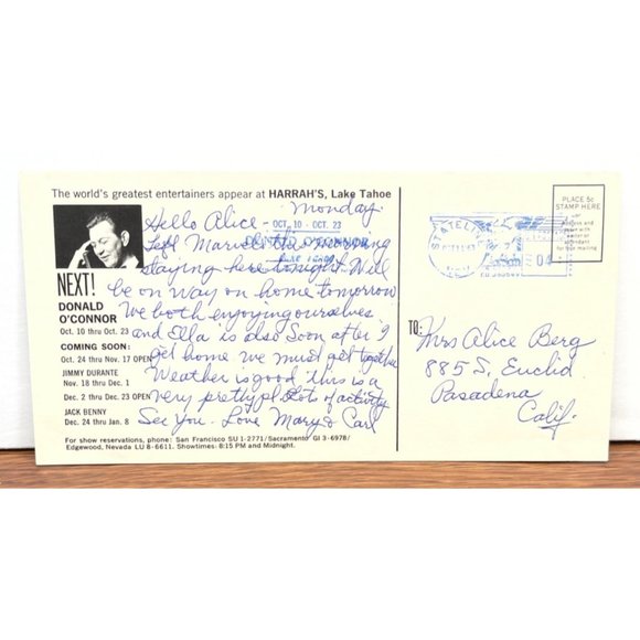 1963 Authur Godfrey at Harrahs Lake Tahoe Casino Hotel Vintage Postcard Handbill - Picture 2 of 4
